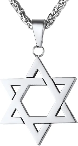 U7 Star of David Necklace for Men Women Gold/Stainless Steel Hexagon Pendant with Cross/Ruby Stone/Classic Jewish Isael Necklaces, Length 22" 24" 26"