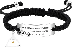 Uloveido Handmade Braided Rope Bracelets - Inspirational Bible Quote Mustard Seed Charm Bracelet for Women and Men