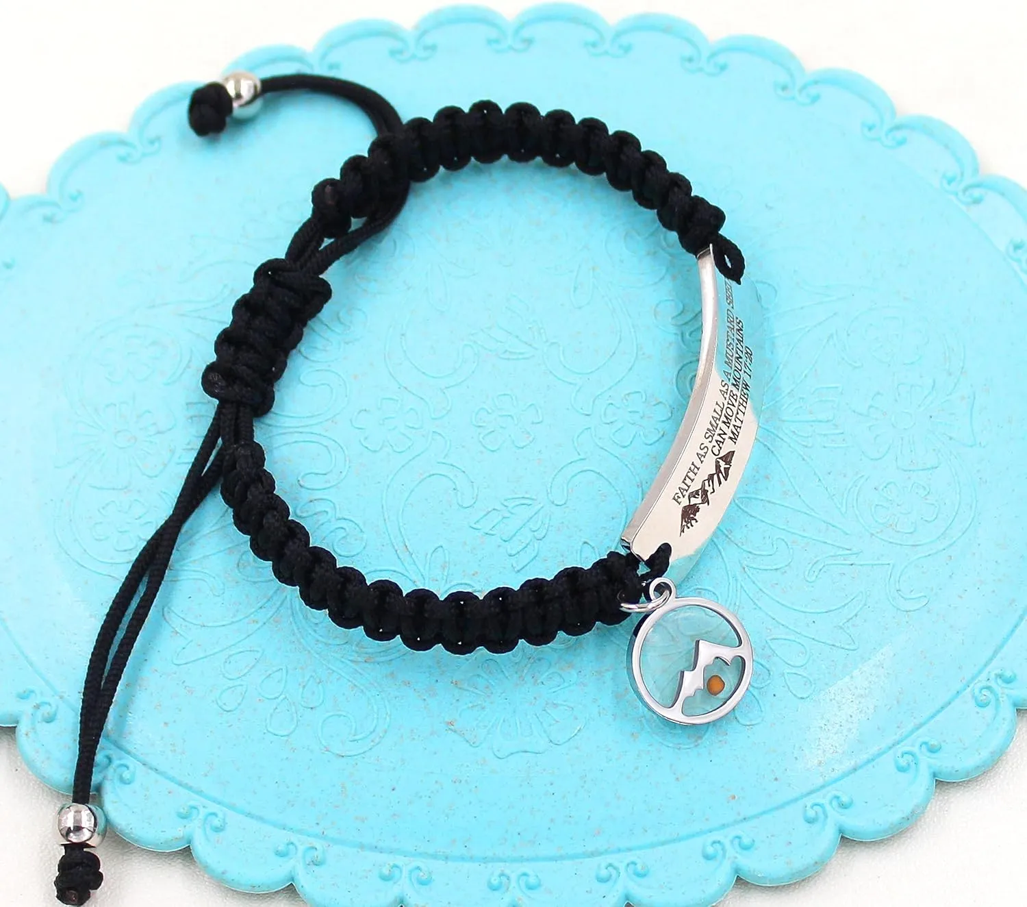 Uloveido Handmade Braided Rope Bracelets - Inspirational Bible Quote Mustard Seed Charm Bracelet for Women and Men