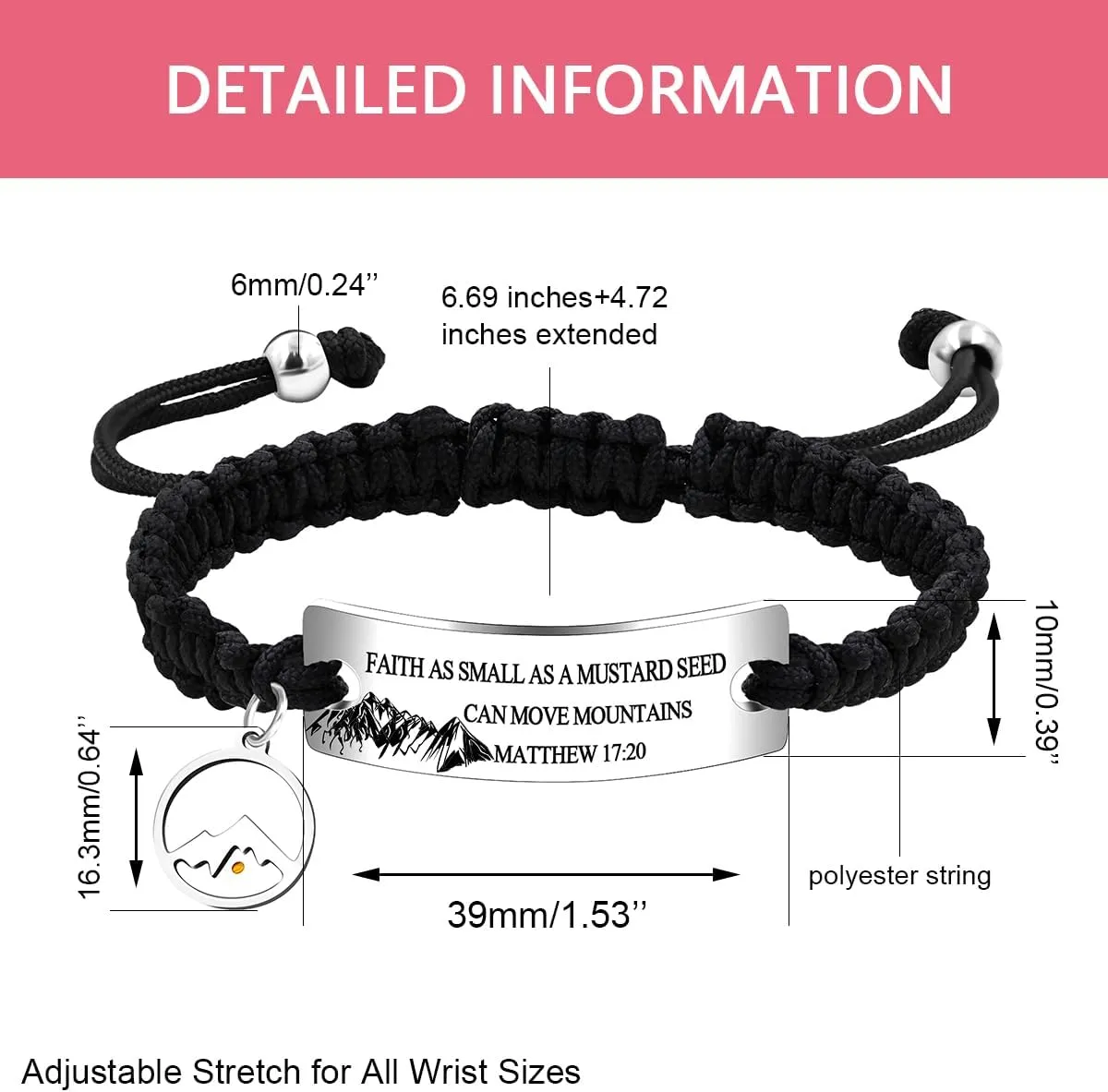 Uloveido Handmade Braided Rope Bracelets - Inspirational Bible Quote Mustard Seed Charm Bracelet for Women and Men