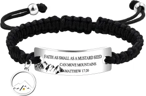 Uloveido Handmade Braided Rope Bracelets - Inspirational Bible Quote Mustard Seed Charm Bracelet for Women and Men