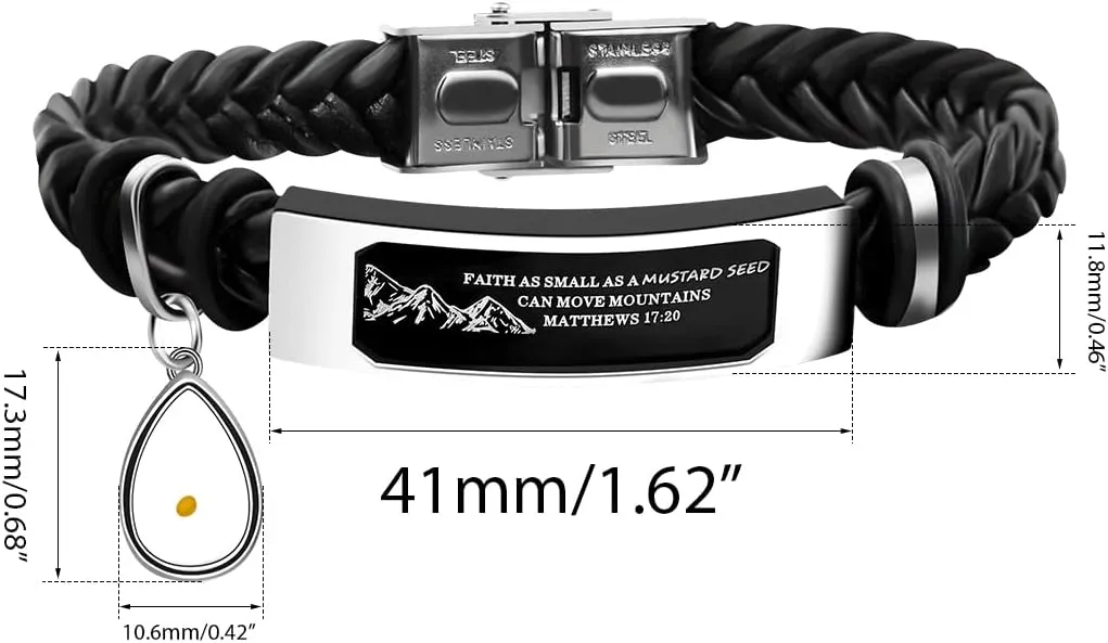 Uloveido Leather Wristbands Bracelet Faith Small AS A Mustard Seed Can Move Mountains Matthew 17:20