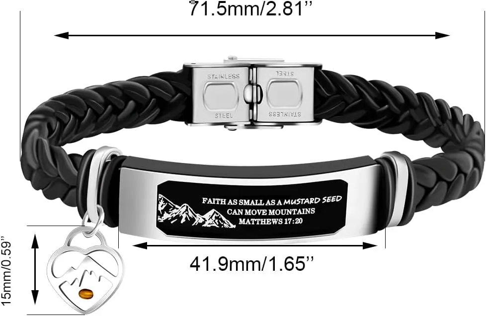 Uloveido Leather Wristbands Bracelet Faith Small AS A Mustard Seed Can Move Mountains Matthew 17:20