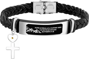Uloveido Leather Wristbands Bracelet Faith Small AS A Mustard Seed Can Move Mountains Matthew 17:20