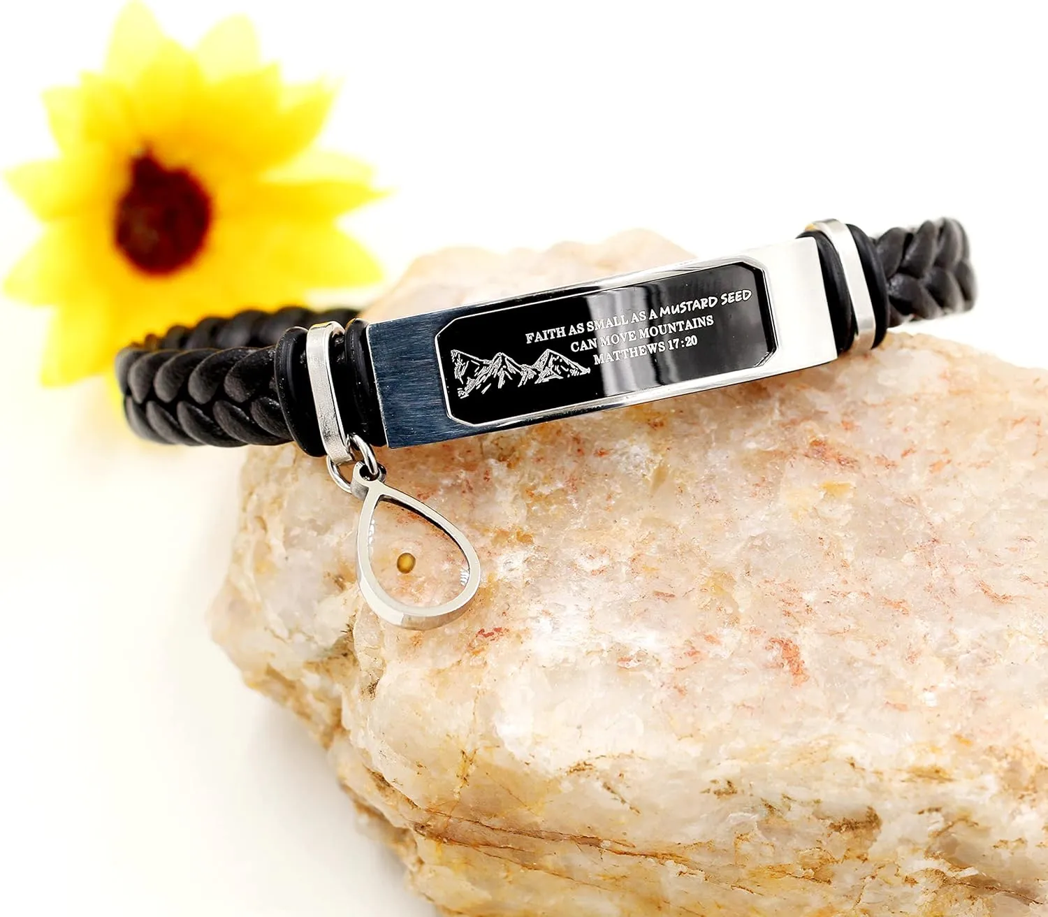 Uloveido Leather Wristbands Bracelet Faith Small AS A Mustard Seed Can Move Mountains Matthew 17:20
