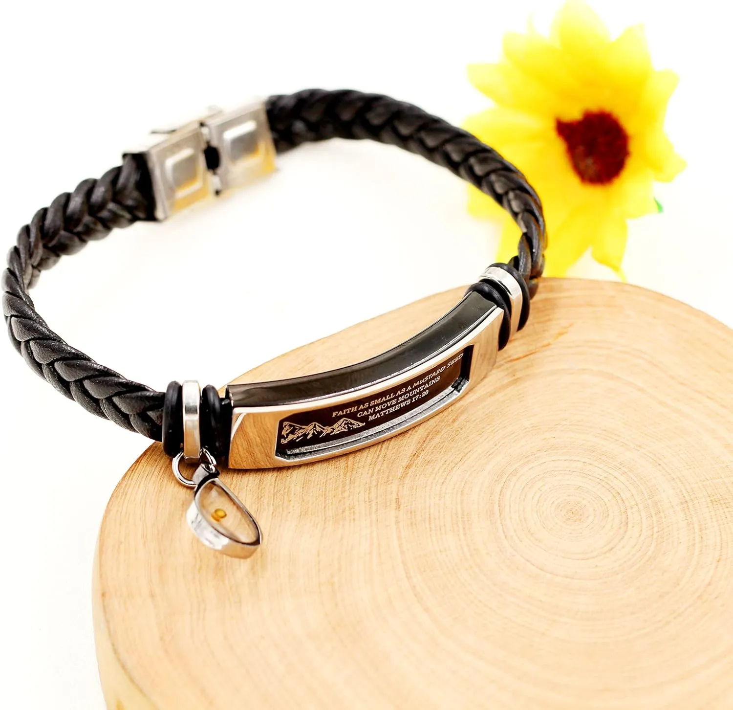 Uloveido Leather Wristbands Bracelet Faith Small AS A Mustard Seed Can Move Mountains Matthew 17:20