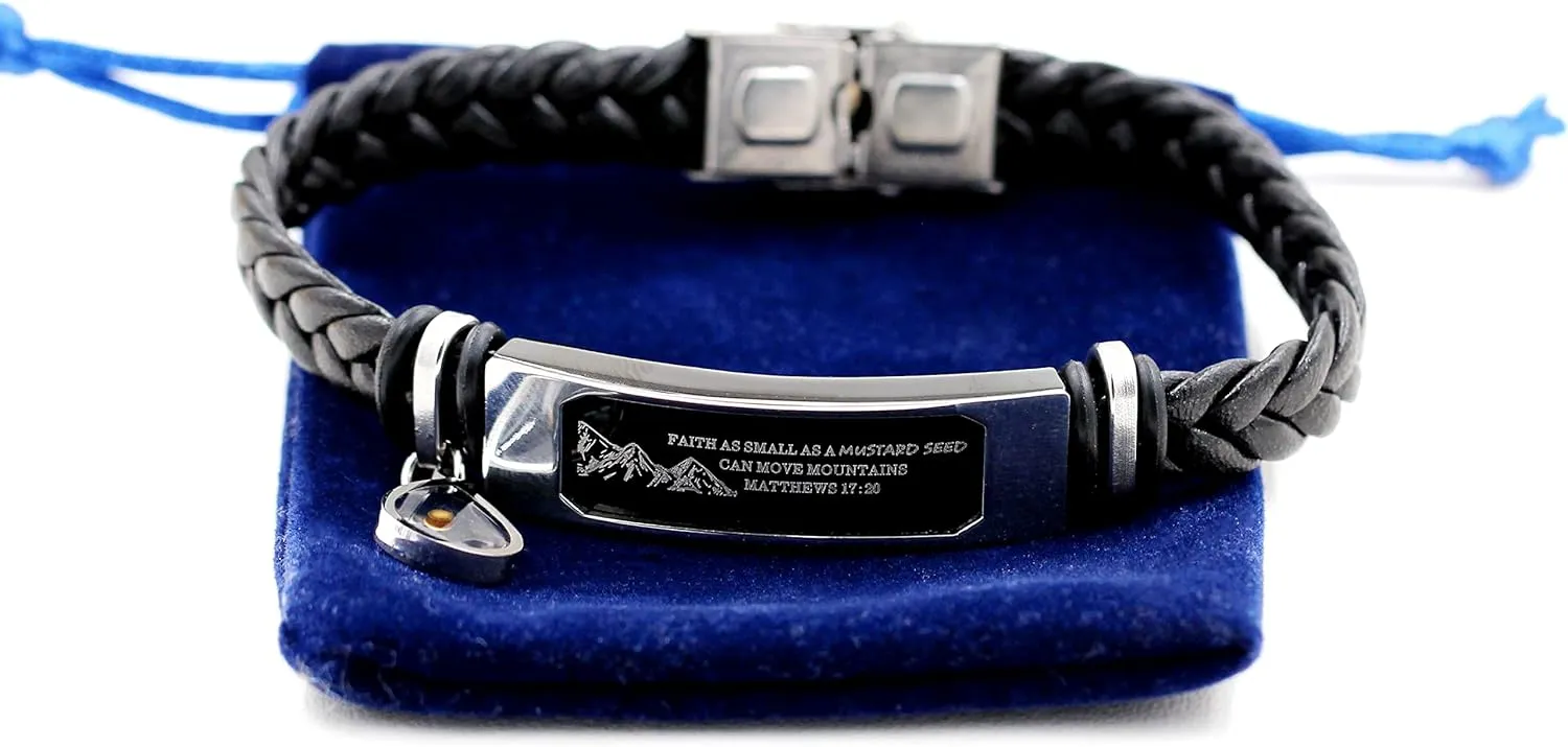 Uloveido Leather Wristbands Bracelet Faith Small AS A Mustard Seed Can Move Mountains Matthew 17:20