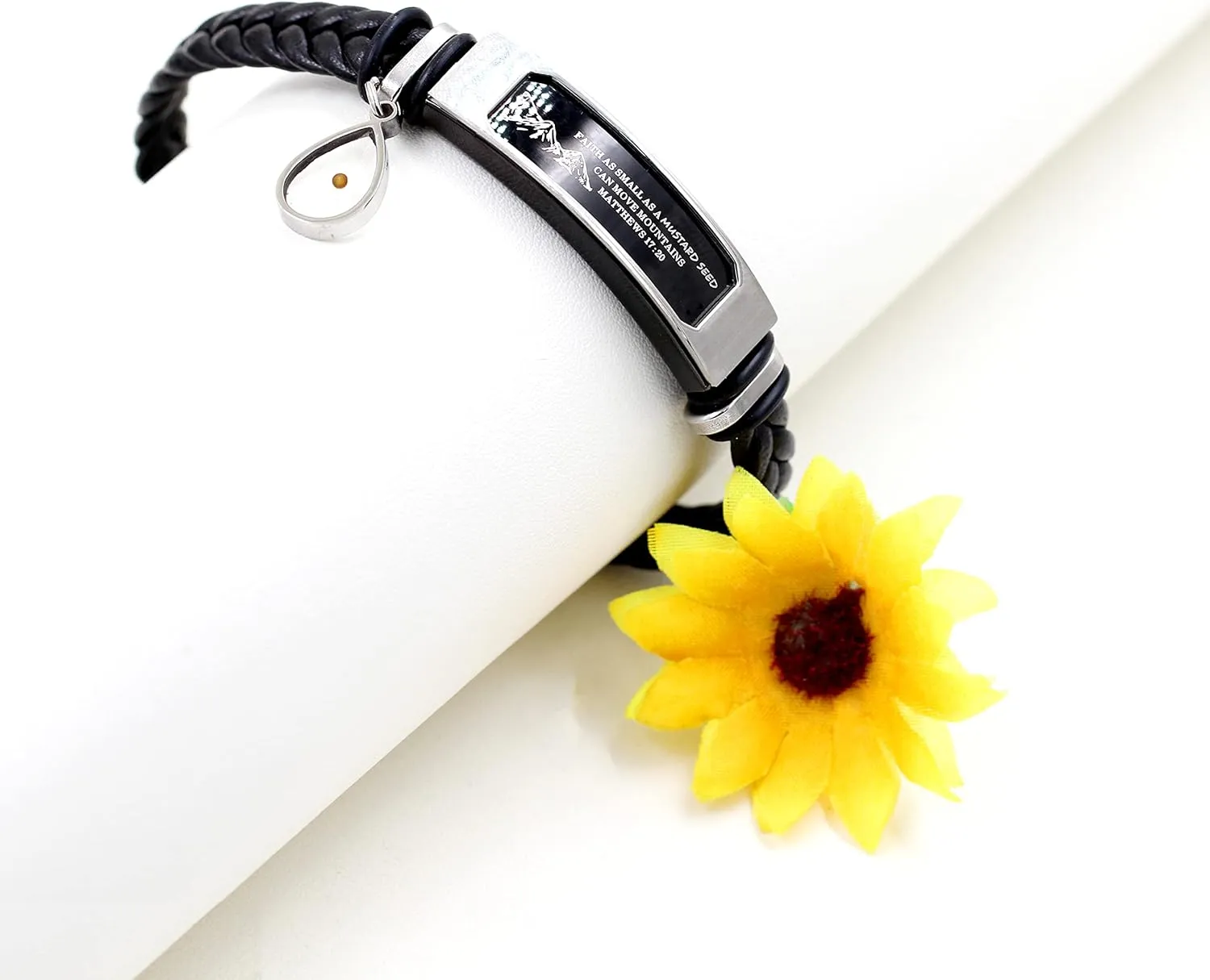 Uloveido Leather Wristbands Bracelet Faith Small AS A Mustard Seed Can Move Mountains Matthew 17:20