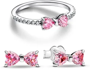 UneDouce Sparkling Bow Rings Set with 14K Gold/Silver Plating | Pink Bow Earrings and Ring Set for Women | Friendship Promise Ring, Stackable Bow Jewelry Set, Gift for Women