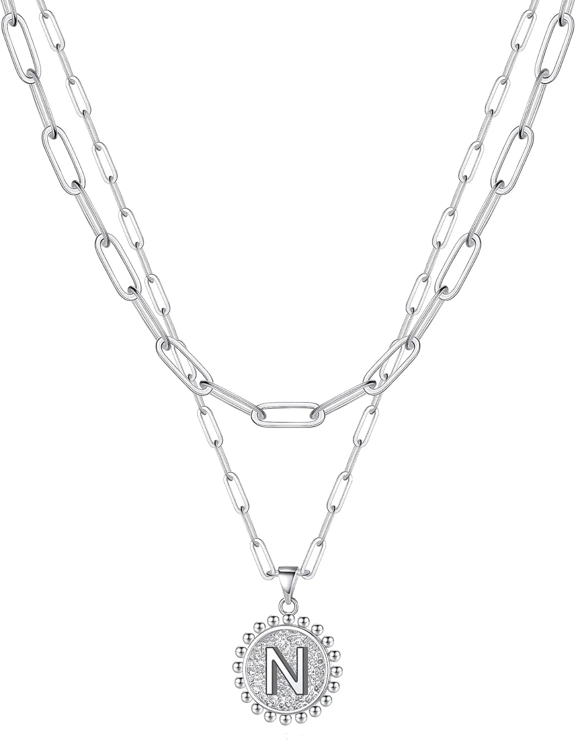Ursteel Layered Initial Necklaces for Women - 14K Gold Plated Dainty Layering Paperclip Chain Necklaces for Women Jewelry