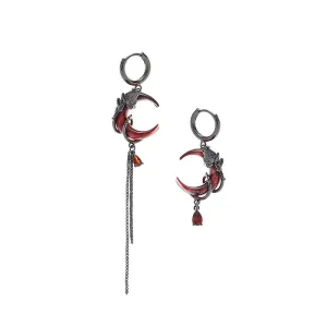 VAIGE Asymmetrical Red Moon Rose Crystal Drop Earrings with Long Tassel Design in Stainless Steel and Zinc Alloy