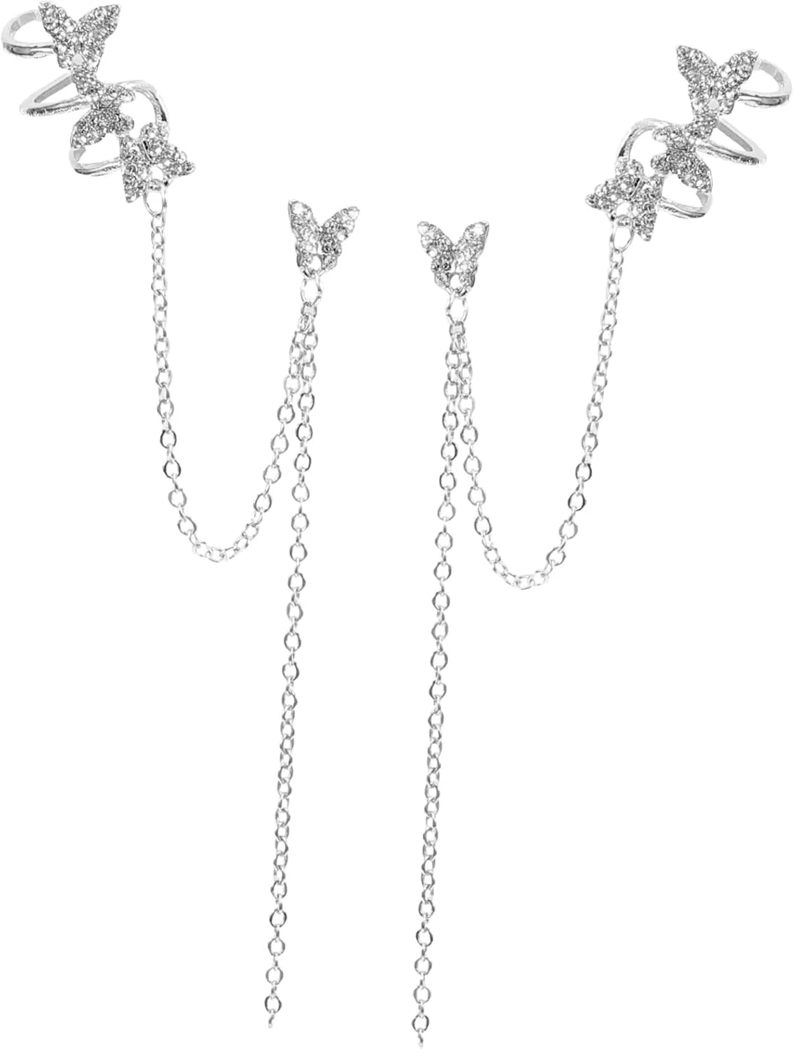 VALICLUD Non Piercing Butterfly Ear Cuffs Dangle Earring Cuffs for Women Trendy