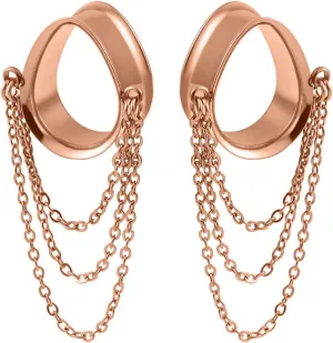 Vankula Elegant Teardrop Chains Hypoallergenic Stainless Steel 0g 2g Plugs Ear Gauges Tunnels Piercing Expander Stretchers Fashion Body Jewelry