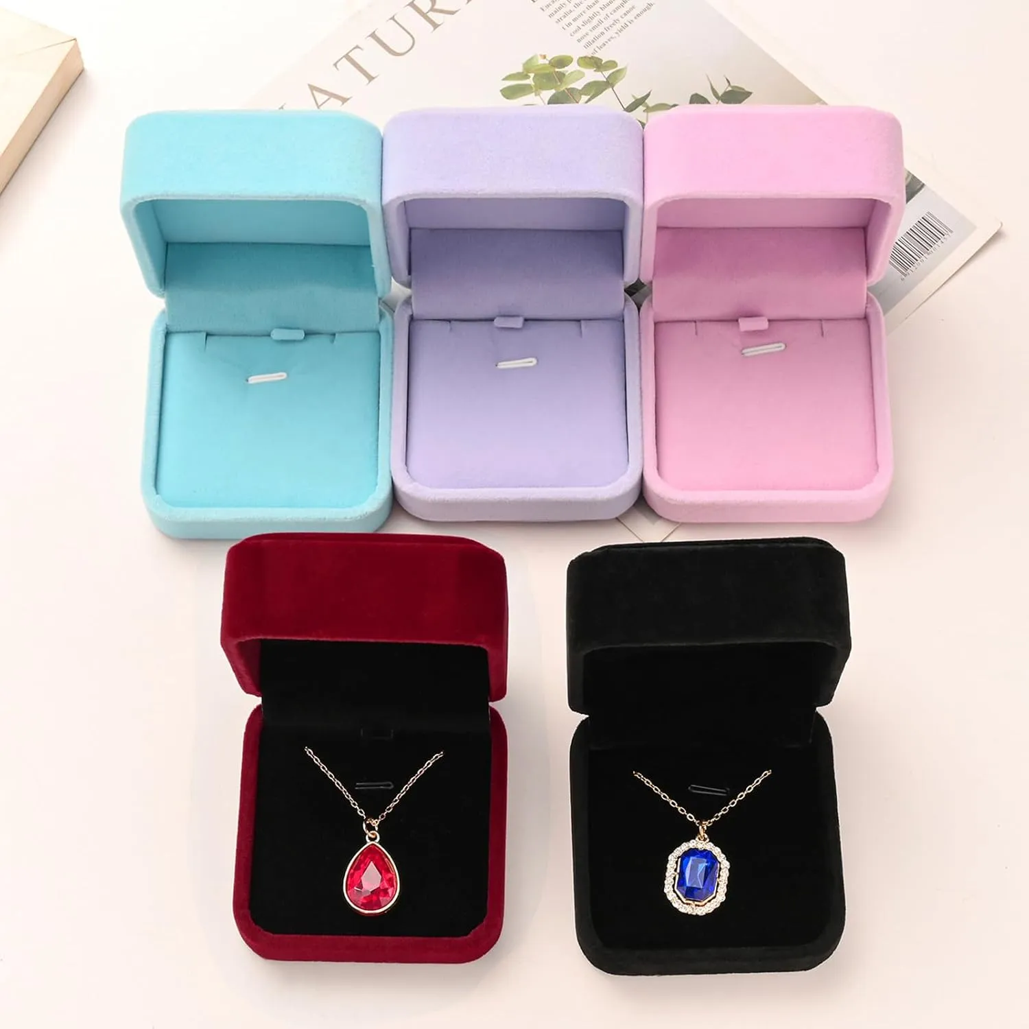 Velvet Necklace Pendant Gift Box Jewelry Box Jewelry Display 2.8 x 2.8 x 1.6 inches (Purple)