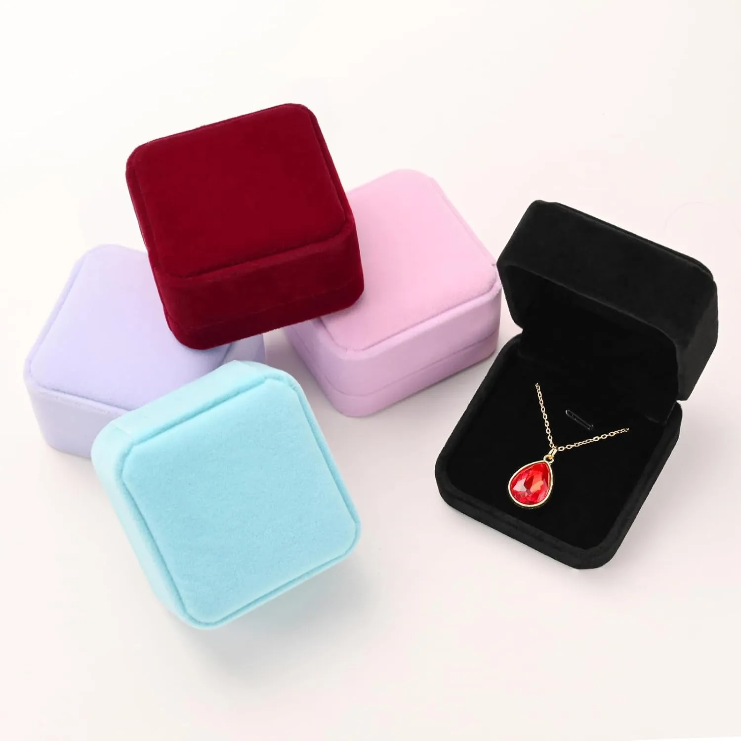 Velvet Necklace Pendant Gift Box Jewelry Box Jewelry Display 2.8 x 2.8 x 1.6 inches (Purple)