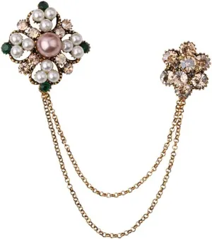 Vintage Geometric Pearl Flower Brooch Hanging Tassel Chains Lapel Pin Elegant Charm Cubic Zircon Lapel Pins Corsage Dress Suit Bouquet Ceremony Accessories Fashion Jewelry Valentine's Day Christmas Mother's Day Gift