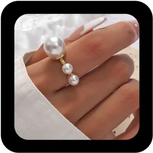 Vintage Gold Pearl Open Ring Adjustable Pearl Ring White Pearl Statement Finger Ring Stacking Pearl Wrap Rings Pearl Wedding Prom Party Ring Jewelry for Women