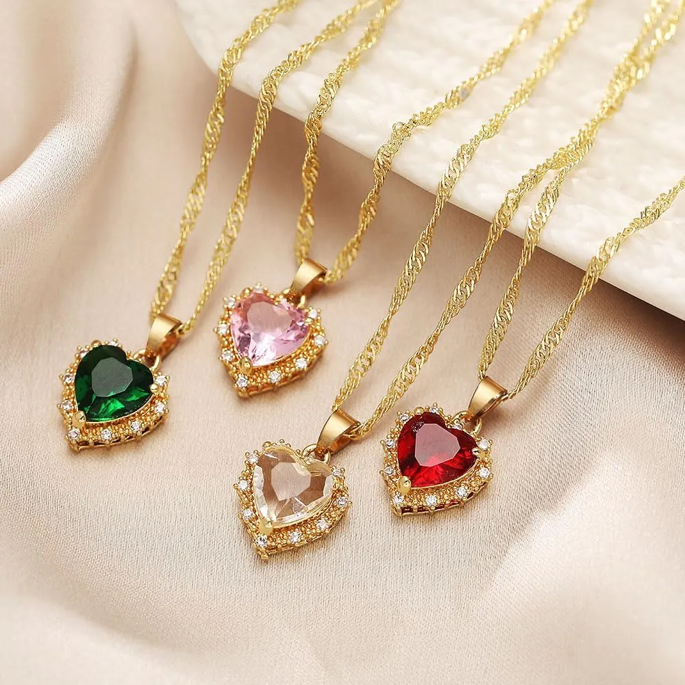 Vintage Heart Pendant Necklace Choke Classic Crystal Rhinestone Heart Tennis Neck Chain Bridal Wedding Jewelry Accessories Gift for Women