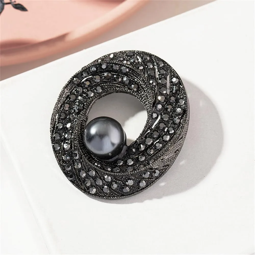Vintage Rhinestone Crystal Bow Brooch Pin with Black Pearl for Women Delicate Black Bow Brooch Classic Antique Victorian Style Prom Wedding Jewelry