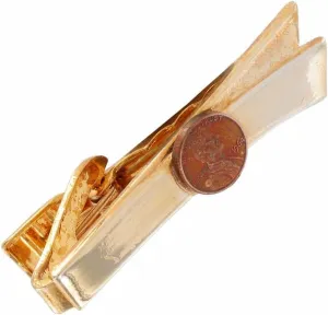 Vintage Tie Clip Mens Gold Tone Mini Coin Cent Penny 1 1/2" Fashion Details for Ties Trendy Accessories Stylish Additions