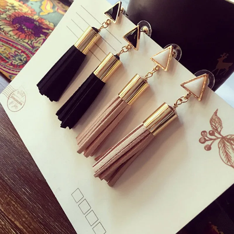Vintage Triangle Tassel Drop Long Dangle Earrings for Women