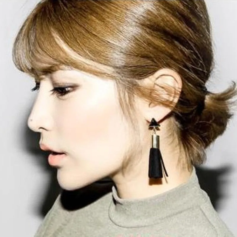 Vintage Triangle Tassel Drop Long Dangle Earrings for Women