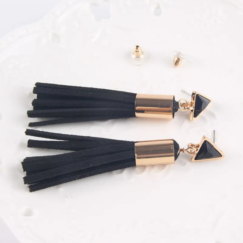 Vintage Triangle Tassel Drop Long Dangle Earrings for Women
