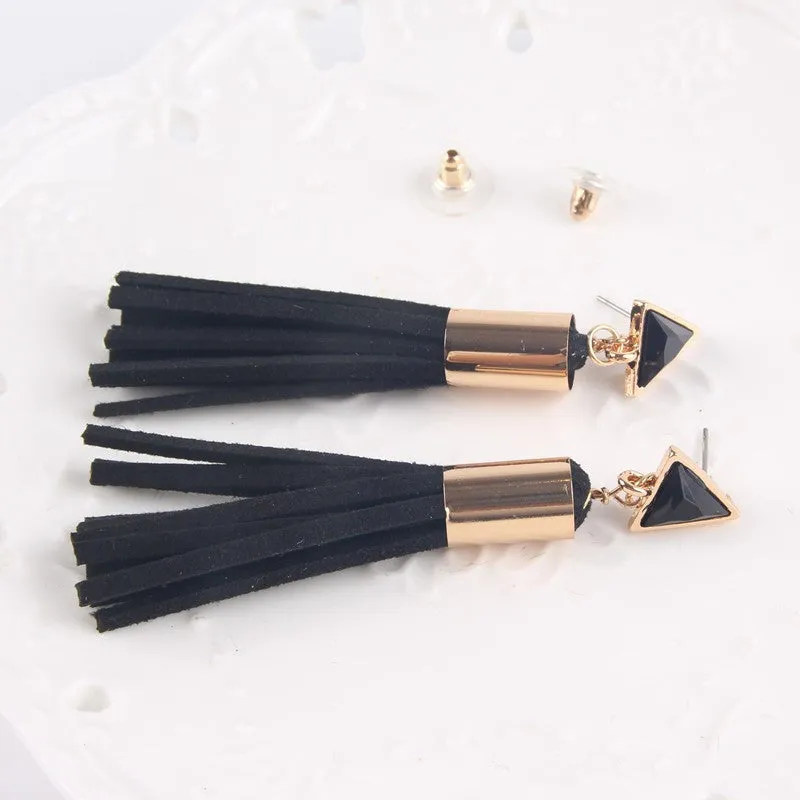 Vintage Triangle Tassel Drop Long Dangle Earrings for Women