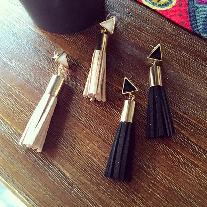 Vintage Triangle Tassel Drop Long Dangle Earrings for Women