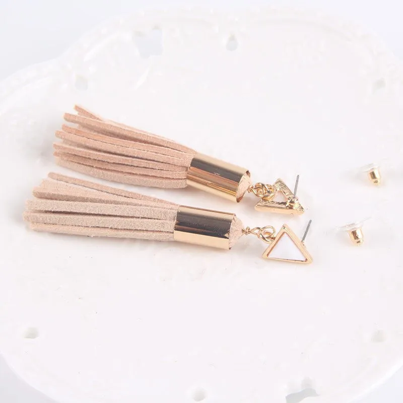 Vintage Triangle Tassel Drop Long Dangle Earrings for Women