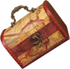 Vintage Wooden Jewelry Box with Retro Map Design Elegant Storage Case for Necklaces Pendants and Earrings Stylish Decorative Organizer for Home and Bedroom Decor