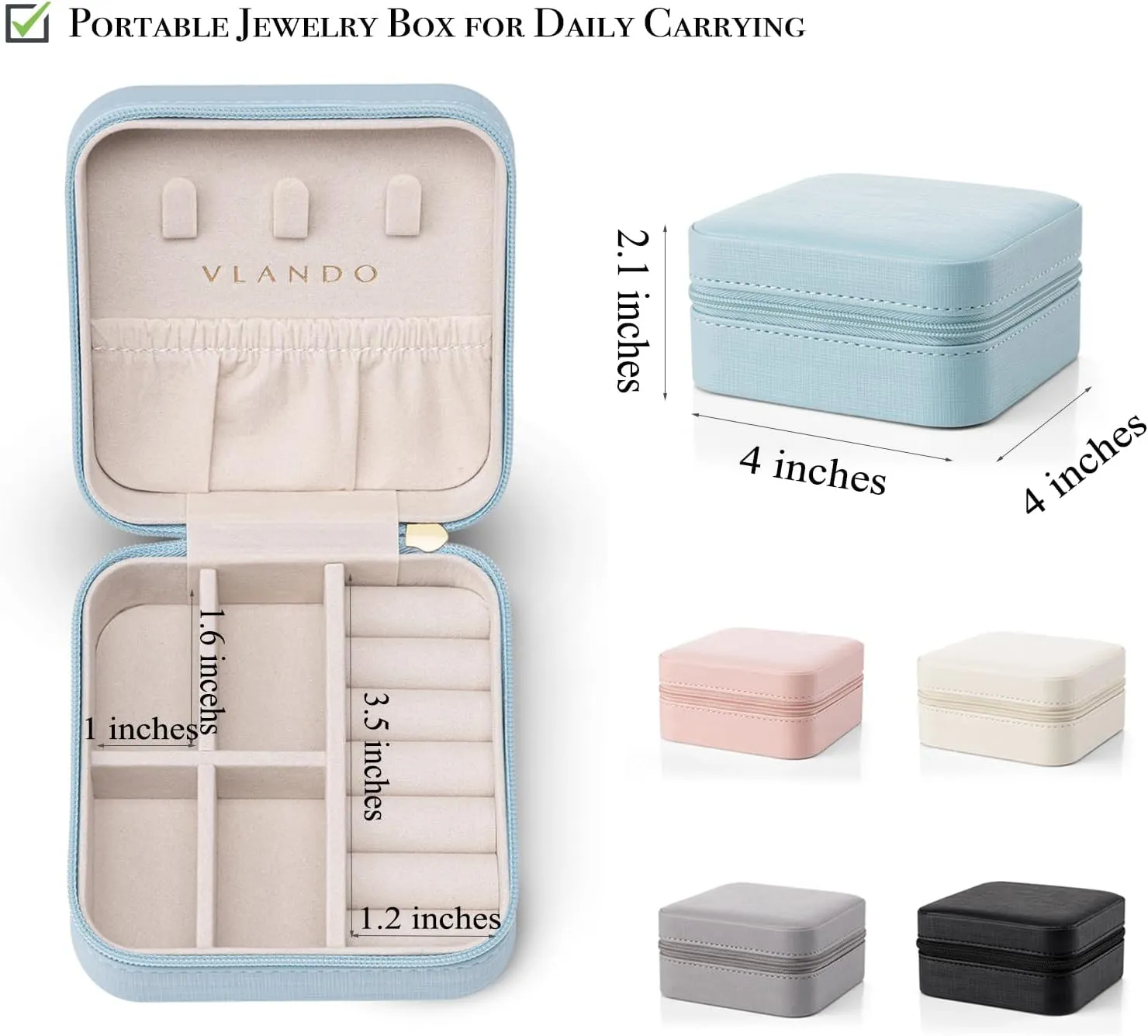 Vlando Small Travel Jewelry Box Organizer Display Case for Girls Women Gift Rings Earrings Necklaces Storage, Blue
