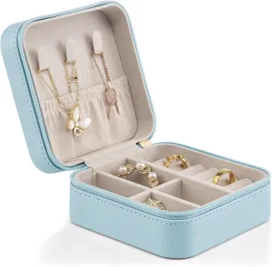 Vlando Small Travel Jewelry Box Organizer Display Case for Girls Women Gift Rings Earrings Necklaces Storage, Blue