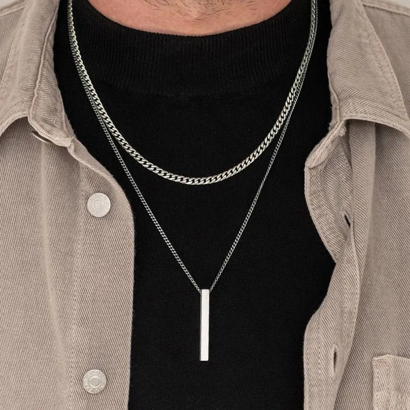 Vnox 3D Vertical Bar Necklaces for Men