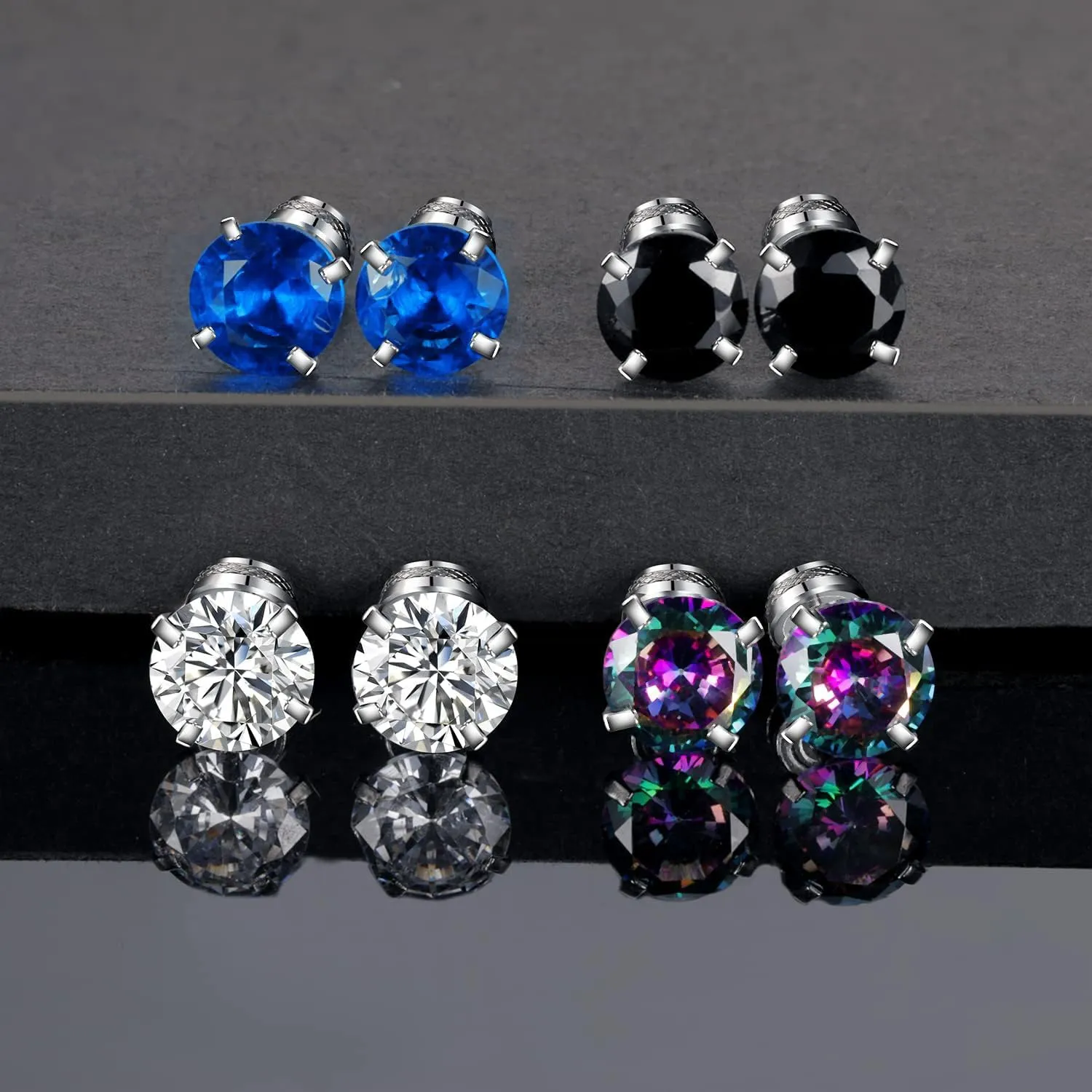 VOLUKA Stainless Steel Cubic Zirconia Stud Earrings for Women & Men - Hypoallergenic 316L Surgical Steel, Plated Titanium, Screw Back Flat Back, Nickel-Free, Trendy & Elegant