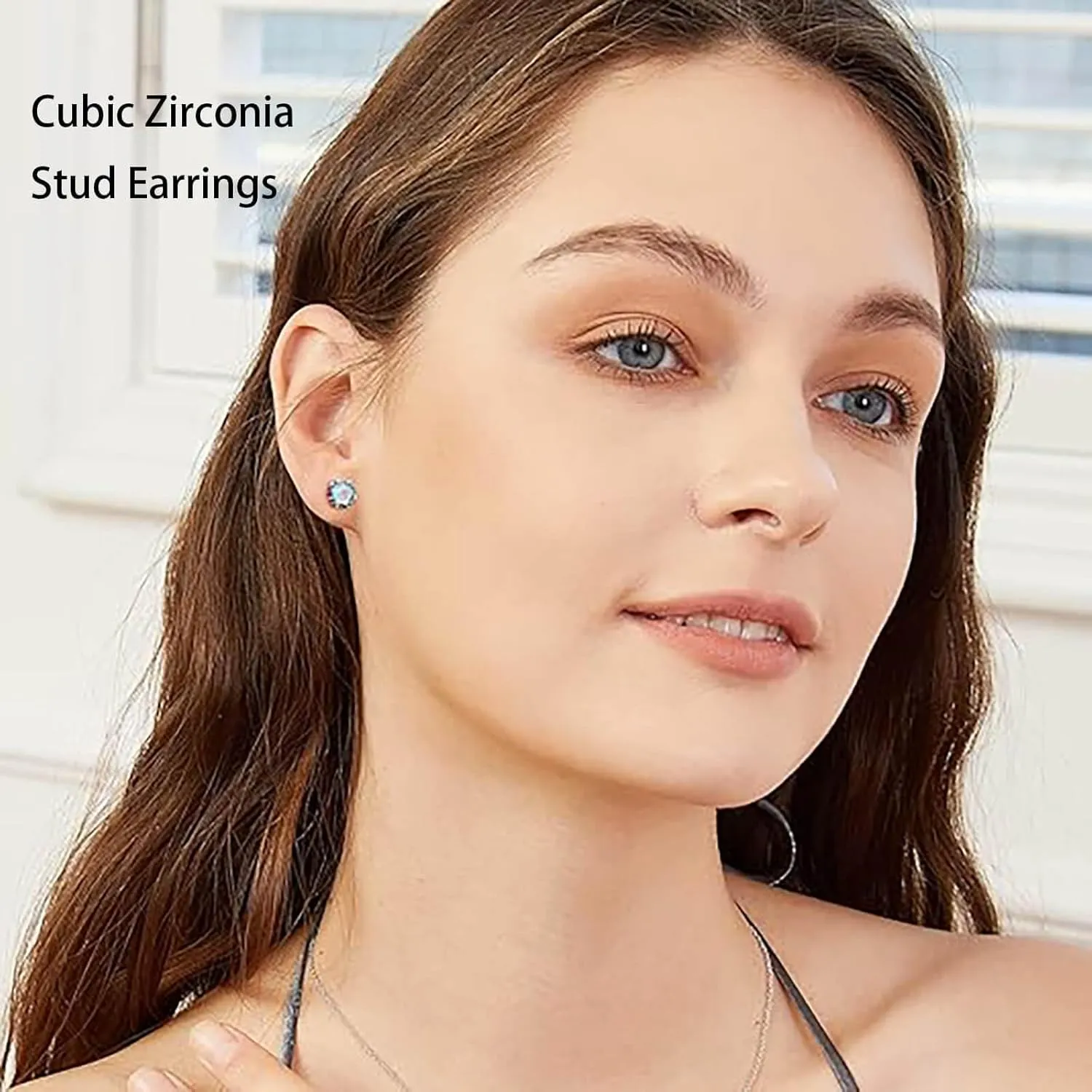 VOLUKA Stainless Steel Cubic Zirconia Stud Earrings for Women & Men - Hypoallergenic 316L Surgical Steel, Plated Titanium, Screw Back Flat Back, Nickel-Free, Trendy & Elegant