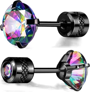 VOLUKA Stainless Steel Cubic Zirconia Stud Earrings for Women & Men - Hypoallergenic 316L Surgical Steel, Plated Titanium, Screw Back Flat Back, Nickel-Free, Trendy & Elegant