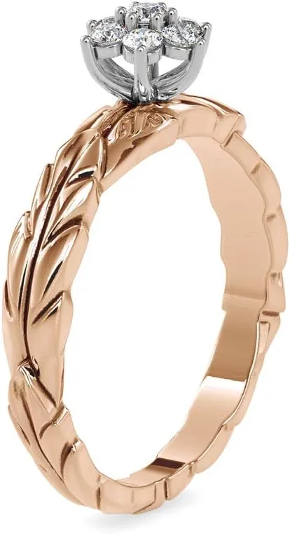 VVS Certified Leaf Shape Ring in 14K White/Yellow/Rose Gold with 7 Round Natural Diamonds Wedding Band Ring for Men/Women | Bridal Ring for Her | Couple Promise Ring for Women (0.18 Ct, IJ-SI)