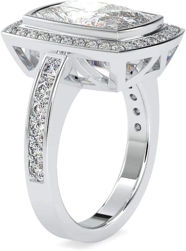 VVS Moissanite Engagement Ring Studded with 0.63 Ct Natural & 2.7 Ct Center Moissanite Diamond in 14k White/Yellow/Rose Gold | Halo Engagement Ring | Anniversary Ring For Couple (IJ-SI, G-VS2)