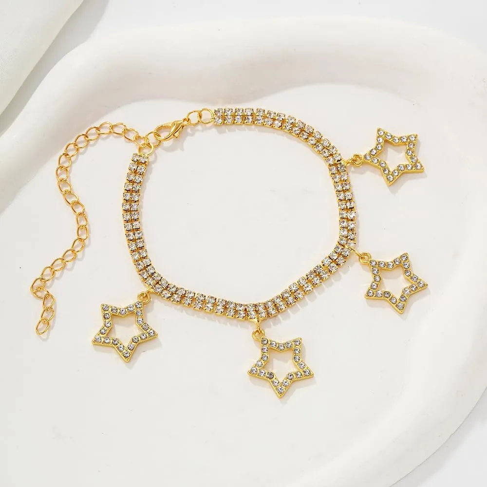 Wavy Tassel Gold Ankle Bracelets for Women Layered Rhinestone Anklet Dainty Cute Crystal Bracelet Sexy Beach Foot Chains Jewelry Adjustable Anklets