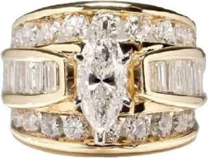 Wedding Ring Set for Women 14K Gold Plated Marquise Cut CZ Engagement Rings Bridal Set Anniversary Promise Wideband Rings for Her