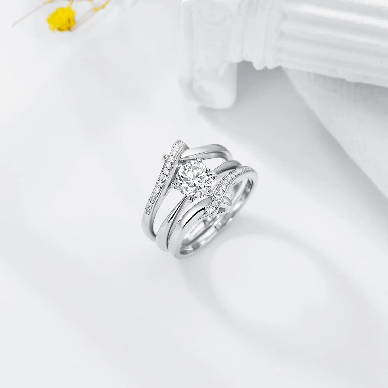 Wedding Ring Set for Women Bridal Ring Set 1 Carat Center Moissanite Engagement Ring Set Platinum Plated Silver 3 Piece Wedding Ring Sets for Her Anniversary Promise Rings