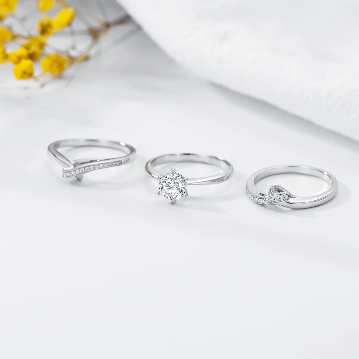 Wedding Ring Set for Women Bridal Ring Set 1 Carat Center Moissanite Engagement Ring Set Platinum Plated Silver 3 Piece Wedding Ring Sets for Her Anniversary Promise Rings