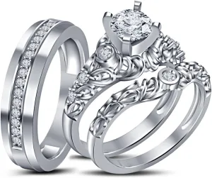 Wedding Ring Sets His and Hers Promise Ring Couples Bridal Sets Women 925 Sterling Silver Heart Cz Man Wedding Band