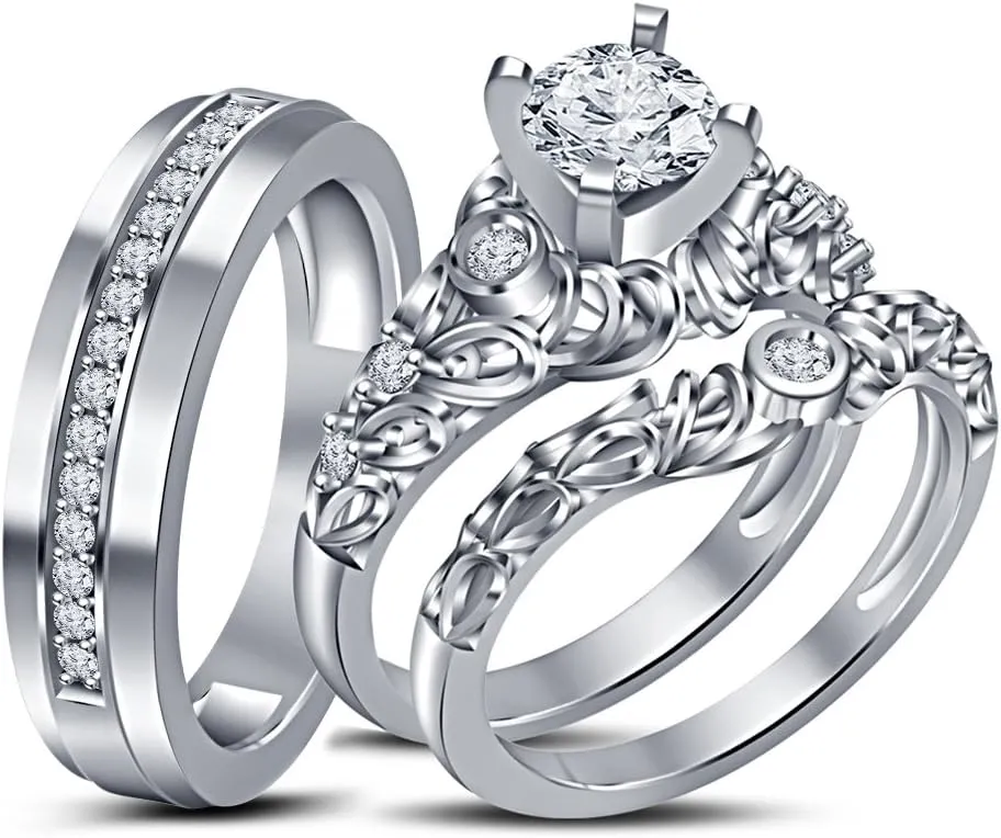 Wedding Ring Sets His and Hers Promise Ring Couples Bridal Sets Women 925 Sterling Silver Heart Cz Man Wedding Band
