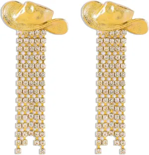 Western Cowgirl Earrings for Women Sparkling Rhinestone Drop Dangle Earrings Vintage Cowboy Hat Stud Earrings Dainty Cubic Zirconia Tassel Earrings Cowboy Outfits Jewelry