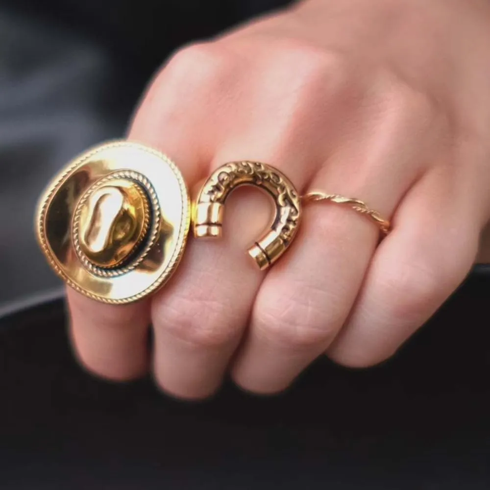 Western Cowgirl Hat Statement Open Ring for Women Cowboy Fancy Dress Costume Adjustable Expandable Finger Rings Bands Boho Rodeo Jewelry Gifts