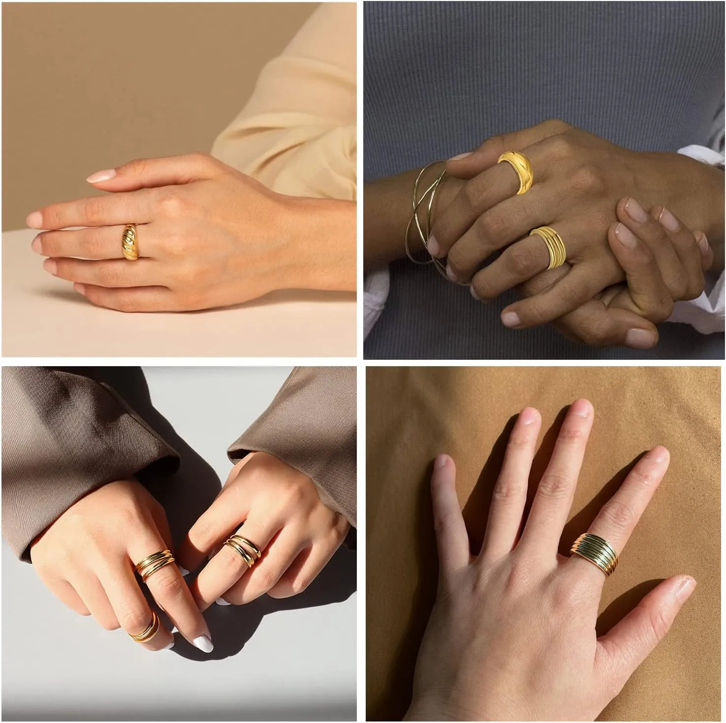 WFYOU 6PCS 18K Gold Plated Thick Dome Chunky Rings for Women Braided Twisted Signet Chunky Gold Ring Set Minimalist Statement Ring Jewelry Size 5-10