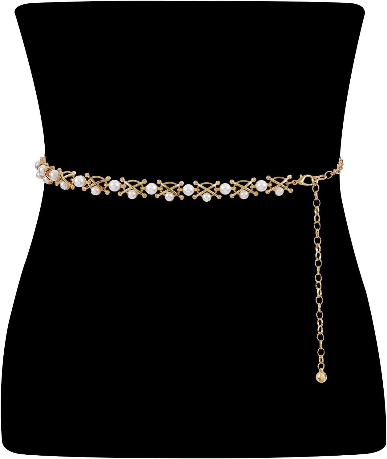 WHIPPY Metal Waist Chain Women Adjustable Body Link Pearl Belts Fashion Belly Jewelry for Jeans Dresses Gold