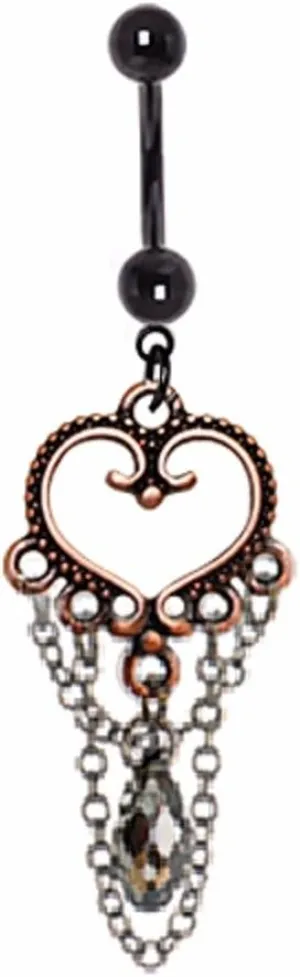 WildKlass Jewelry Antique Copper Plated Vintage Heart Navel Ring